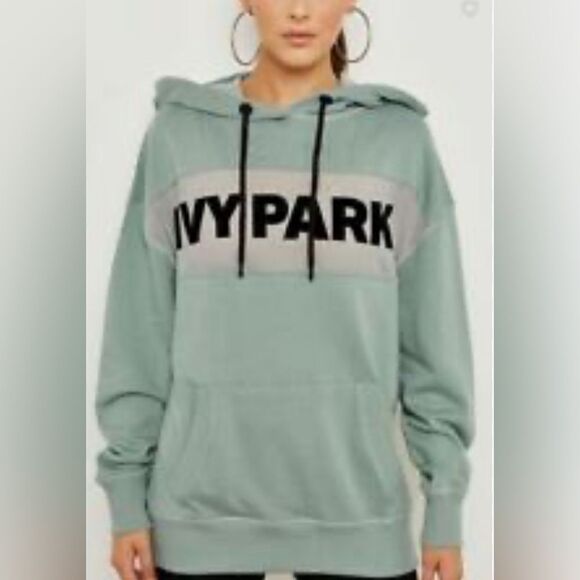 Ivy Park hoodie in green and black velvet with mesh Large - Picture 9 of 9